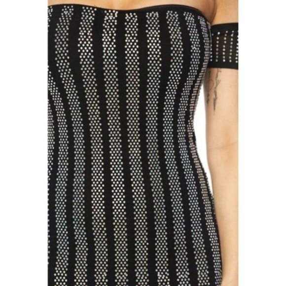 Banjul Bodycon Choker Striped Studded Dress Black Silver Size Medium NWT - Picture 3 of 3